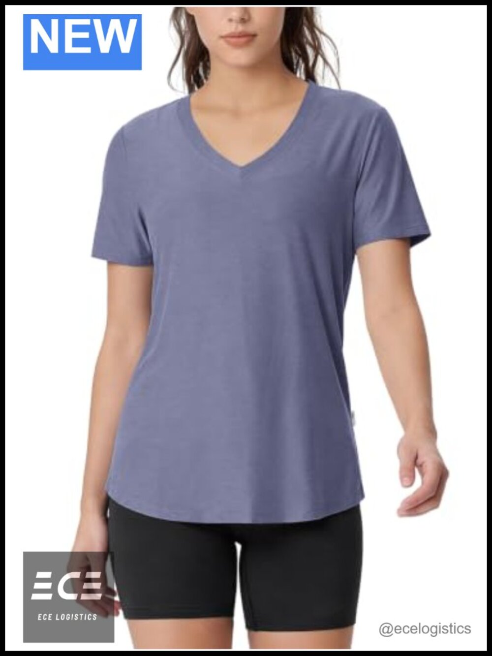 Ultra Soft Short Sleeve V-Neck Tunic Tee Side Slit Relaxed Workout Top